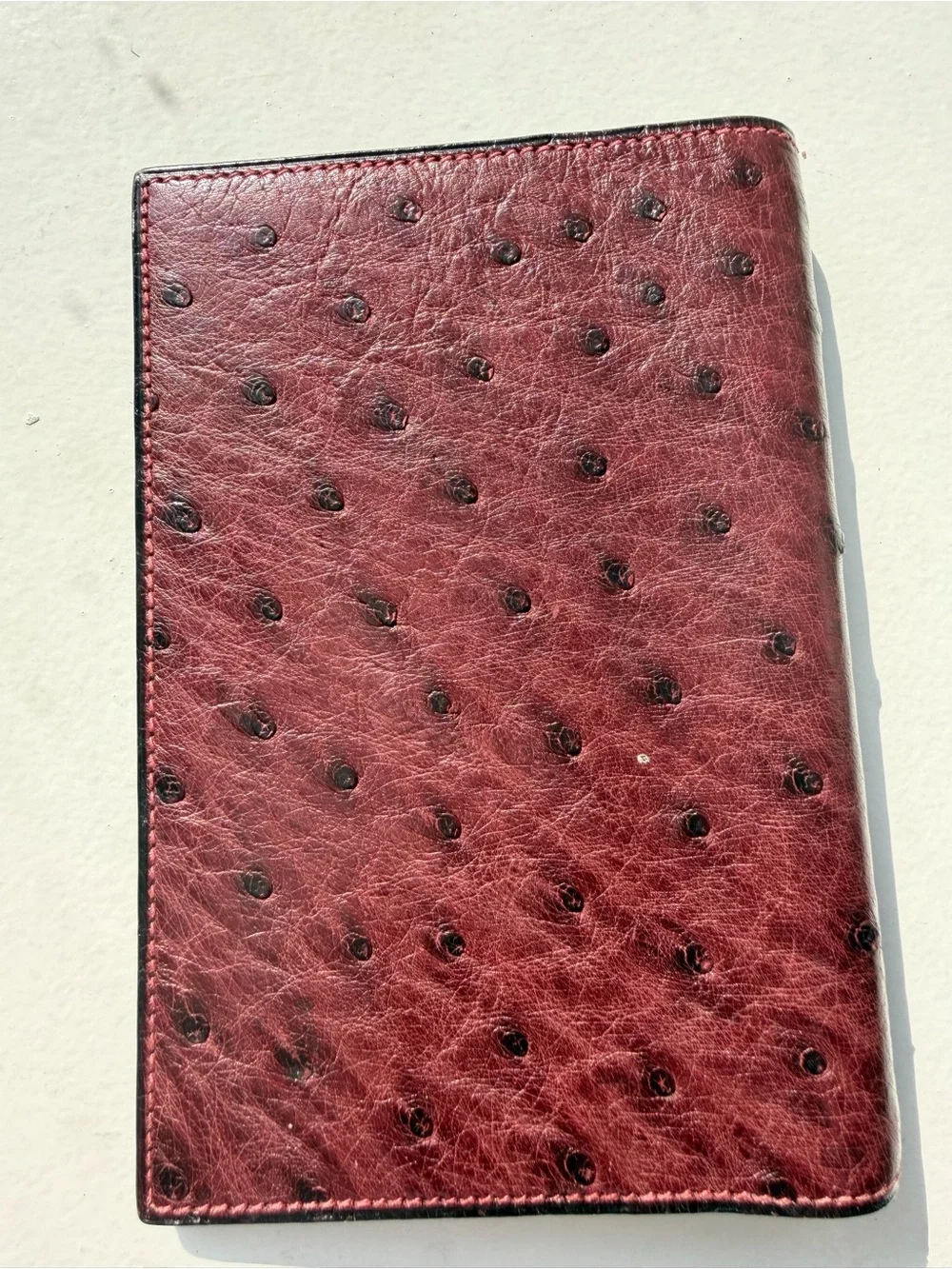 Hermes Burgundy Ostrich Leather Wallet with Gold Stamp
